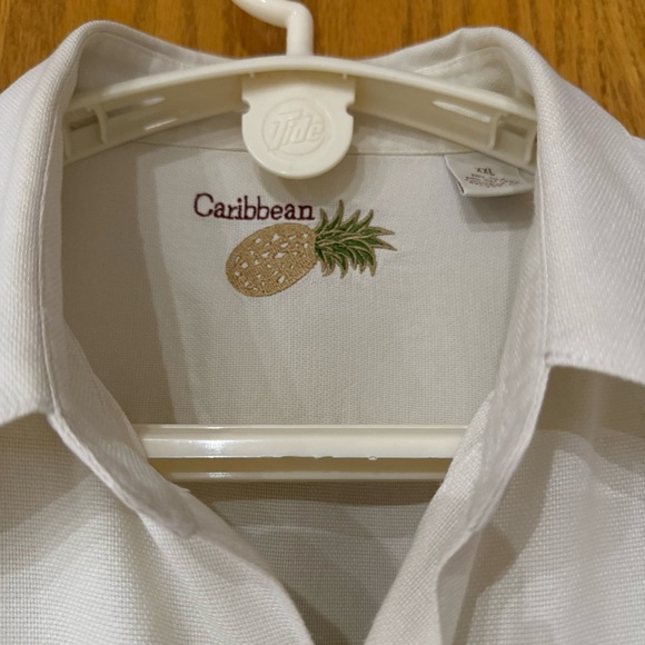 Caribbean Silk Blend Shirt Ivory Cocktail Embroidery Hawaiian Beach Men’s XXL - Picture 2 of 13